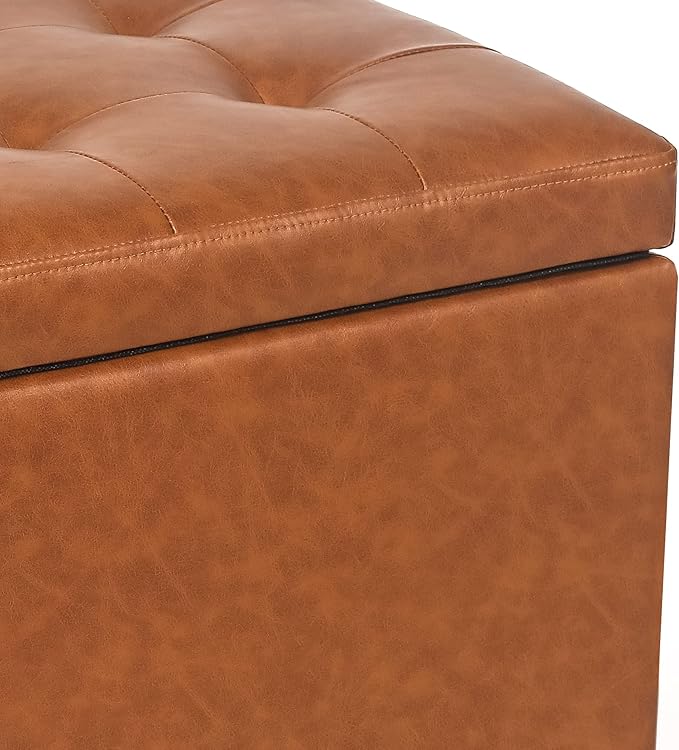 Adeco 17.7" Leather Cube Storage Orange Ottomans for Living Room-Ruum Studio Home