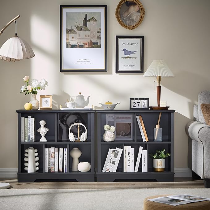 Farmhouse 5 Cube Bookshelf, Black Storage Organizer Bookcase, Kids Toy Storage Cabinet, Small Bookshelves Storage Organizer Shelf, Wood Display Cabinet Book Shelves for Bedroom,Living Room,Office-Ruum Studio Home