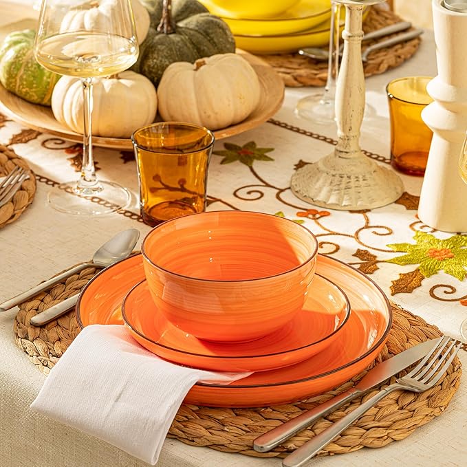 Sweese Plates and Bowls Sets, 18 Piece Dinnerware Set Porcelain Round Dinner Set for 6, Scratch Resistant Dishes Set, Dishwasher Oven Microwave Safe Handpainted Swirl Dishware Sets, Assorted Colors-Ruum Studio Home