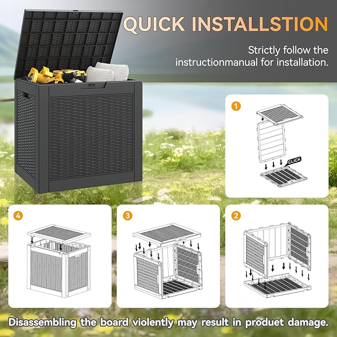 KAMABOKO 31 Gallon Outdoor Storage Box, Resin Deck Boxes Indoor and outdoor, Waterproof Storage Box Lockable Lid for Garden Tools, Package Delivery, Pool Supplies, Patio Cushions, Black-Ruum Studio Home