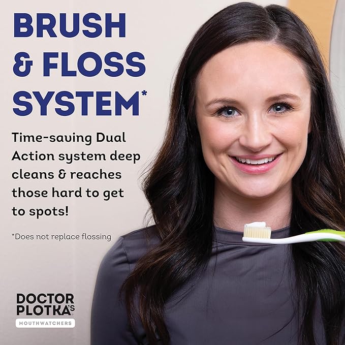MOUTHWATCHERS Soft Flossing Toothbrushes, Value Pack of 4, Green, Manual Toothbrush for Adults, Ultra Clean, Good for Sensitive Teeth and Gums, by Dr. Plotka's-Ruum Studio Home