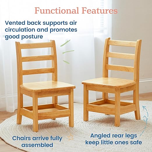 ECR4Kids Three Rung Ladderback Chair with Storage, 12in Seat Height, Classroom Seating, Honey, 2-Pack-Ruum Studio Home