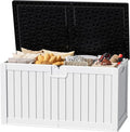 JUMMICO 250 Gallon Outdoor Resin Deck Box with Divider, Waterproof Storage Box with Lockable Lid&Side Handles for Garden Tools, Pools Supplies (White with Black Cover)-Ruum Studio Home
