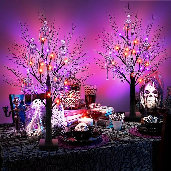 16 Pcs mini skeleton halloween decoration With hemp rope，6”small plastic posable halloween tiny skeleton figurines decor for Halloween Indoor Outdoor Graveyard Decor Haunted House Party Favors-Ruum Studio Home