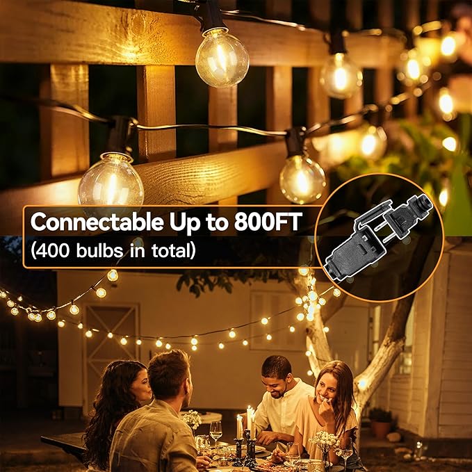 Outdoor Lights with Remote Dimmer, 50 + 3 Spare G40 LED Bulbs Plug in Connectable Patio Light, Waterproof Hanging Lights for Backyard Indoor Camping Balcony Yard Deck Decor (100 FT)-Ruum Studio Home