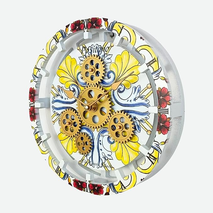 The Gears Clock Wall Clock Italy Collection with Moving Gears (Positano, 10 inch Round)-Ruum Studio Home
