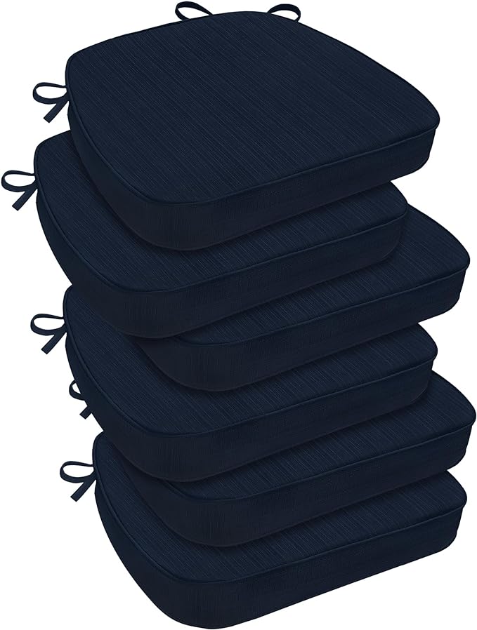 downluxe Chair Cushions for Dining Chairs, Waterproof Kitchen Chair Pads, Non-Slip Dining Seat Cushion with Ties, 17" x 16" x 2.5", Navy, 6 Pack-Ruum Studio Home