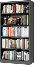 66" Tall Metal Bookcase, 5 Shelf Black Bookcase with Adjustable Shelves, Large Bookshelves and Bookcases, Modern Book Shelf Storage Organizer for Living Room, Home Office, Library (Black)-Ruum Studio Home