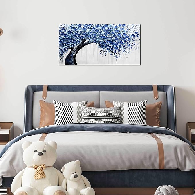 Large Wall Art for Living Room Bedroom Home Office Blue Tree of Life Wall Art Floral Picture Framed Wall Decor Modern Canvas Prints 20x40 In-Ruum Studio Home