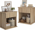 Fluted Nightstand Set of 2, 22.8" Wide Nightstands with Drawer Storage Large Wood BedsideTable Night Stands for Bedroom, Natural Oak-Ruum Studio Home