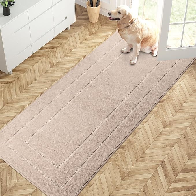 PURRUGS Dirt Trapping Door Mat 32" x 70", Non-Slip/Skid Machine Washable Entryway Rug, Dog Doormat, Super Absorbent Welcome Mat for Muddy Wet Shoes and Paws, Beige-Ruum Studio Home