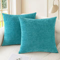 CaliTime Throw Pillow Covers Decorative 24 X 24 Inches Pack of 2 Cozy Chenille Cushion Cases for Couch Sofa Bed Living Room Home Lake Blue-Ruum Studio Home