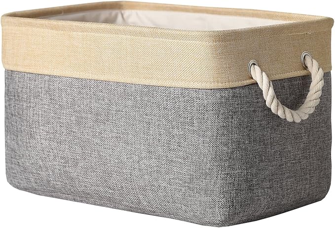 TheWarmHome Storage Basket - 15.7L×11.8W×8.3H 1 Pack Large Baskets for Organizing Shelves, Storage Bins for Clothes Book Shelf Home Fabric Storage Cubes (Gold and Grey)-Ruum Studio Home