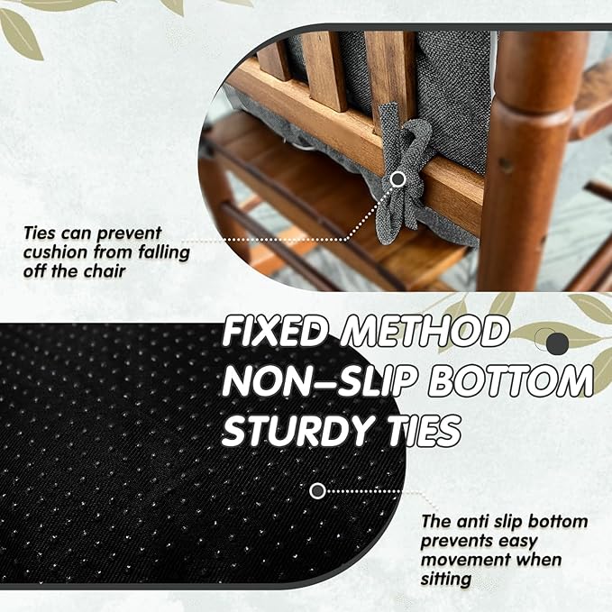 YZ HOME Rocking Chair Cushion, Set of Thicken Seat & Back Chair Cushions with Memory Foam, Non-Slip Chair Pad with Ties for for Indoor&Outdoor Rocker, Light Grey, 22x17x5/17x17x5-Ruum Studio Home