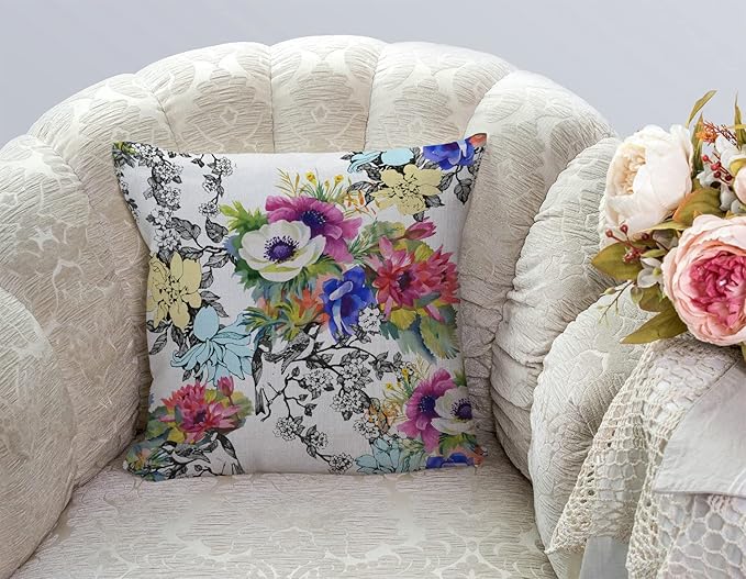 TSSOHU Throw Pillow Cover Vivid Colorful Garden Print Blossoming Wildflowers Birds Leaves Branches Decorative Throw Pillow Case Square 18" x 18" Home Couch Bed Pillowcase-Ruum Studio Home
