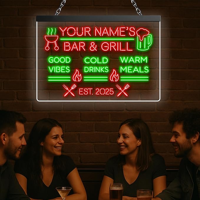 BBQ Neon Sign Custom Bar and Grill Sign Patio LED Lights Personalized Backyard Bar Signs for Men Outdoor Lighted Patio Acrylic Table Grilling Kitchen Home Garden Wall Decor-Ruum Studio Home