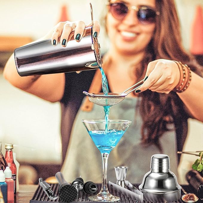 Cocktail Shaker Set, Mixology Bartender Kit 10-Piece Bar Tool Set with Stylish Bamboo Stand, Bar kit: Matini Shaker Mixing Spoon Muddler Jigger Cocksrew for Barware Set-Ruum Studio Home