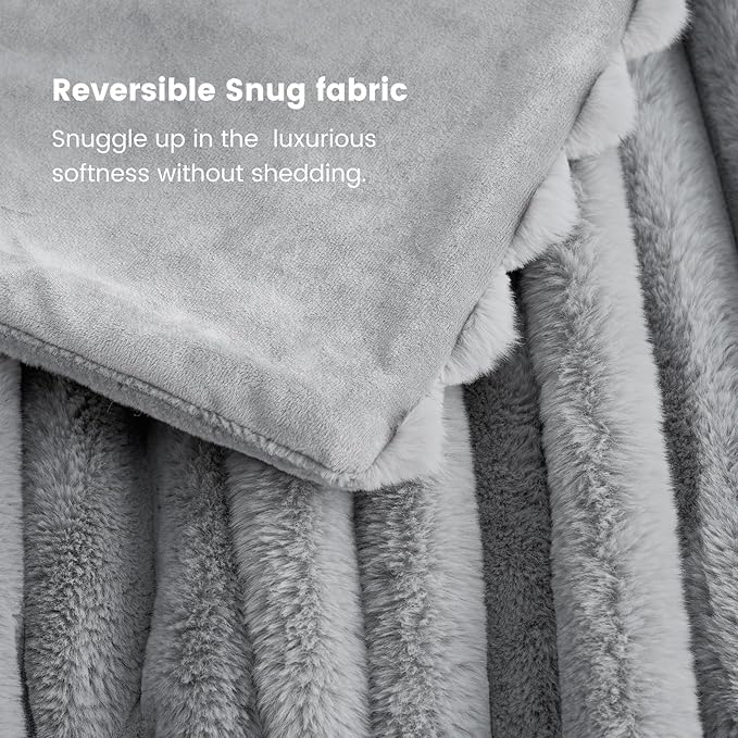 Cozy Bliss Faux Fur Throw Blanket for Couch, Cozy Warm Plush Striped Blanket for Sofa Bedroom Living Room,50 * 60 Inches Grey-Ruum Studio Home