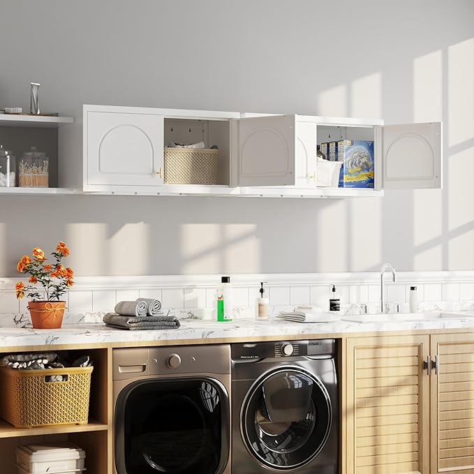 Bathroom Cabinet Wall Mounted, Metal Laundry Wall Storage Cabinets Over Toilet, Medicine Cabinet Organizer with 2 Doors, Floating Cabinets for Launtry, Kitchen, Bathroom, Living Room-Ruum Studio Home