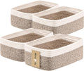 Small Storage Baskets for Organizing | Closet Organizer Bins | Shelf Toy Basket | Woven Rope Baskets | Cube Decorative Box | Shallow Basket | 13x8.5x5.1” | 4 Packs White Brown-Ruum Studio Home