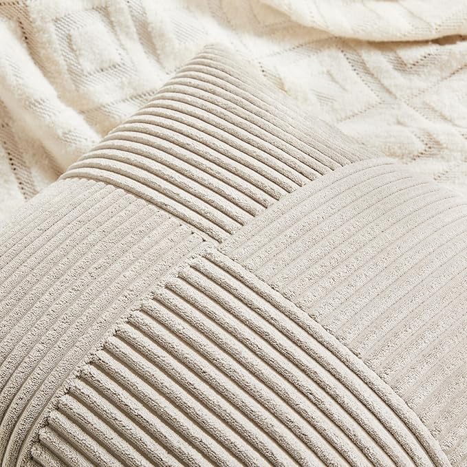 Fancy Homi 2 Packs Neutral Taupe Decorative Throw Pillow Covers 22x22 Inch for Living Room Couch Bed Sofa, Rustic Farmhouse Boho Home Decor, Soft Corss Corduroy Patchwork Accent Cushion Case 55x55 cm-Ruum Studio Home