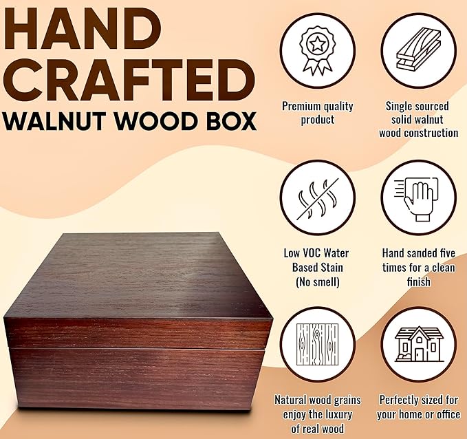 Blake & Lake Wooden Box with Hinged Lid - Solid Walnut Wood Eco Box - Wood Storage Box with Lid - Wooden Keepsake Box - Decorative wooden boxes with lids (Walnut)-Ruum Studio Home