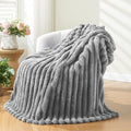 NEWCOSPLAY Super Soft Twin Blanket Light Grey Premium Silky Flannel Fleece 3D Ribbed Jacquard Lightweight Bed Blanket All Season Use (Light Grey Ribbed, Twin(60"x80"))-Ruum Studio Home