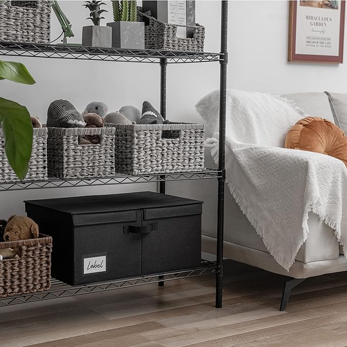 GRANNY SAYS Fabric Storage Bin with Lid, Linen Closet Organizers and Storage Baskets, Large Storage Box, Clothes Bins for Closet Organizing, Jumbo, Black, 1-Pack-Ruum Studio Home