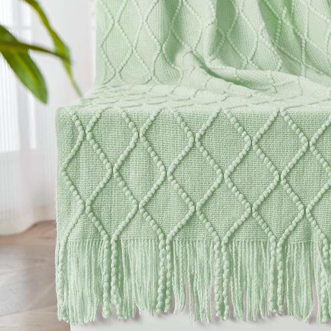 inhand Knitted Throw Blanket for Couch and Bed, Soft Living Room Home Decor Knitted Blanket with Tassel, Outdoor Lightweight Breathable Summer Blanket, Farmhouse Warm Woven Decorative, 50"x60"-Ruum Studio Home