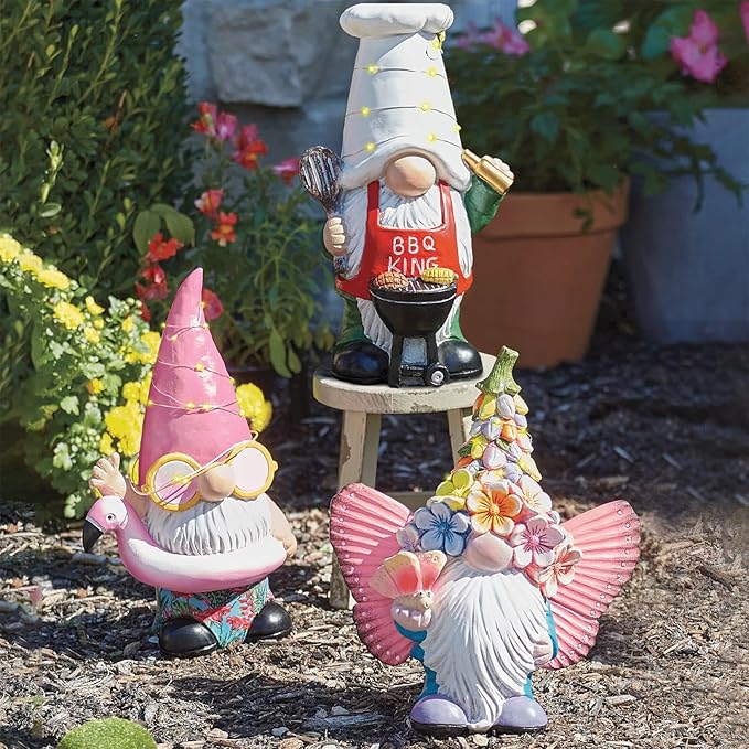 BAYN Garden Gnome Statues Outdoor Decor, Solar Powered Outdoor Gnome with Butterfly Wing Decorative Yard Garden Lights Art Gifts with 11 Warm White LEDs-Ruum Studio Home