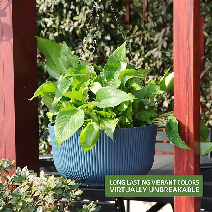 Dexceder 8.75 Inch Self Watering Hanging Planters Indoor Outdoor, Thickened Hanging Basket Flower Plant Pot (2 Pack, Deep Blue)-Ruum Studio Home