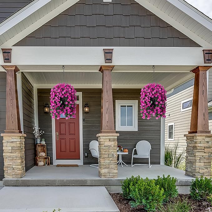 Artificial Fake Hanging Flowers Plants Baskets for Outdoor Fall Decoration, Faux Silk Fuchsia Daisy Mums Trailing Orchid UV Resistant for Home Outside Porch Garden Yard Patio Decor-Ruum Studio Home