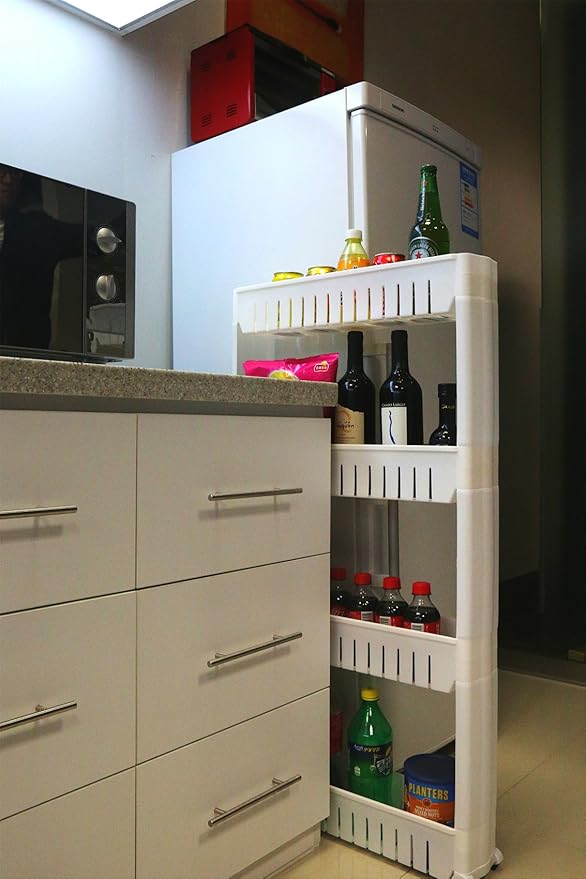 Laundry Room Organizer, Mobile Shelving Unit Organizer with 4 Large Storage Baskets, Gap Storage Slim Slide Out Pantry Storage Rack for Narrow Spaces, 4 Tier …-Ruum Studio Home