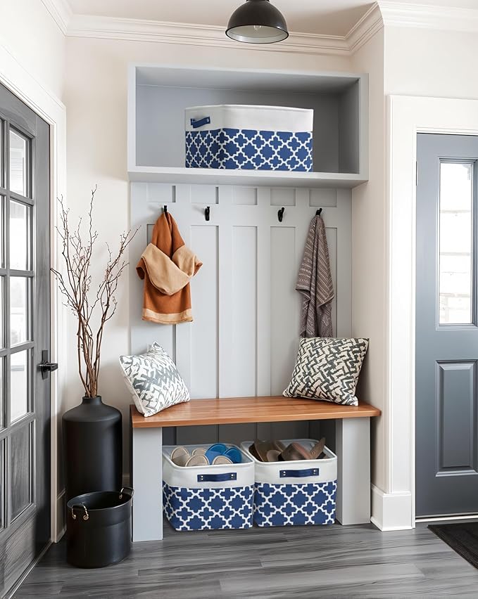 DECOMOMO Blue Storage Bins Fabric Storage Baskets for Shelves, Linen Closet Organization Toys Nursery (Blue Patterns, Large - 3 Pack)-Ruum Studio Home