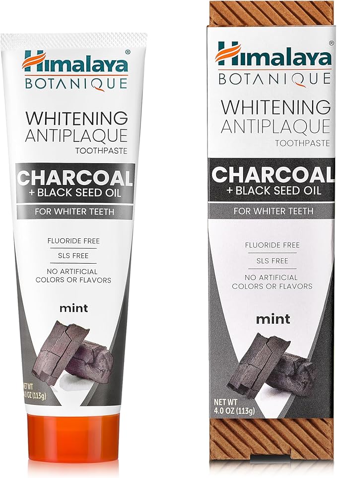 Himalaya Botanique Whitening Antiplaque Toothpaste with Charcoal and Black Seed Oil for Whiter Teeth, 4 oz…-Ruum Studio Home