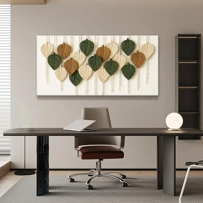 Boho Wall Art Chic Home Wall Art Modern Multicolor Leaves Feather Canvas Wall Art Decor For Living Room Bedroom Apartment Kitchen 24"W X 48"L Ready To Hanging-Ruum Studio Home