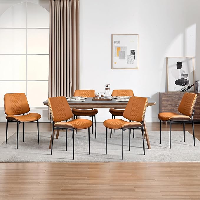 BV Dining Chairs Set of 2, PU Leather Armless Kitchen Chair in Modern Walnut Style, Mid Century Bentwood Side Chair with Metal Legs, Retro Accent Guest Chair for Kitchen Dining Room(Brown)-Ruum Studio Home