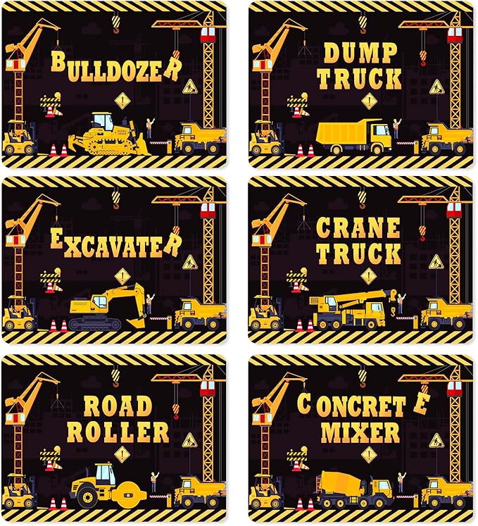 Construction Placemats Set of 6 Toddler Plastic Table Mats Dump Truck Place Mats Washable Vinyl Nursery Homeschool Table Decoration for Indoor Outdoor Party Kitchen Dining-Ruum Studio Home