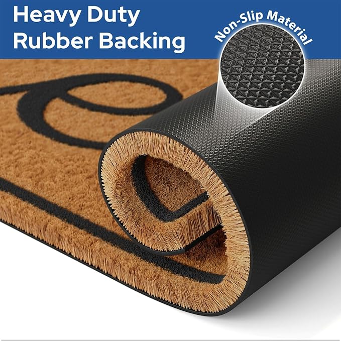 Barnyard Designs Natural Coco Coir Heavy Duty Backing Doormat - Large Cute Non-Slip Front Door Welcome Mat for Outside Entrance or Porch Entry, Brown (17x30, Hello)-Ruum Studio Home