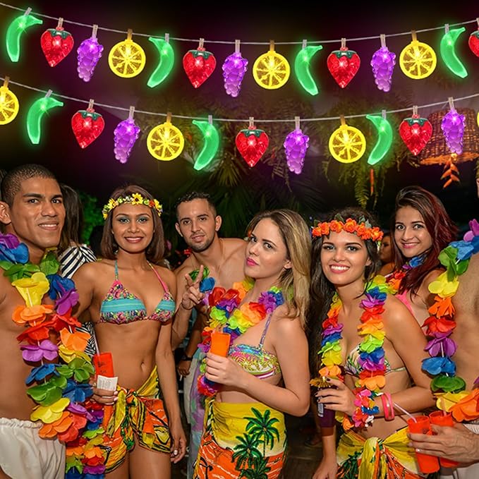 Couah [ 8 Modes & Timer ] 30 LED 16 Ft Summer Tropical String Lights Strawberry Grape Watermelon Lemon Banana Fairy Lights Battery Operated for Tropical Party Pool Beach Summer Decorations-Ruum Studio Home