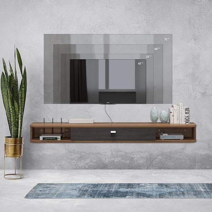 Pmnianhua Floating TV Shelf, 63" Wall Mounted TV Stand Console for Bedroom & Livingroom (Walnut)-Ruum Studio Home