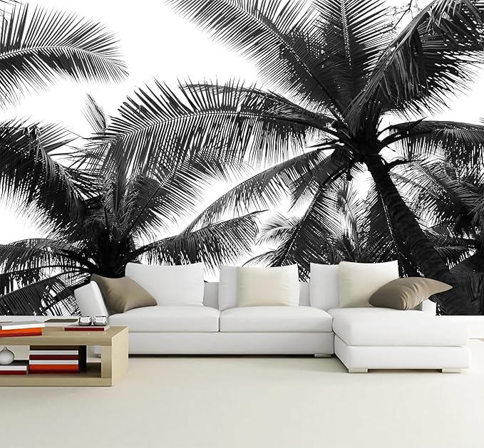 Black Palm Tree Wallpaper Bedroom Beautiful Tropical Plant Leaf Wall Mural Living Room (Not Peel and Stick)-Ruum Studio Home