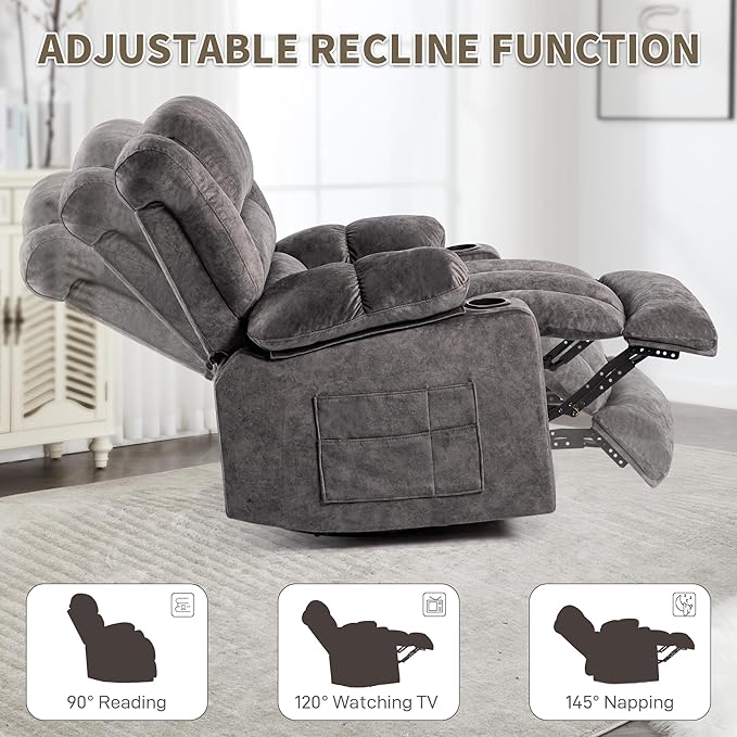 Recliner Chair Rocker Modern Ergonomic Lounge 360 Degree Swivel Single Sofa Seat Living Room Lounge Recliners on Clearance Foam Filling-Ruum Studio Home