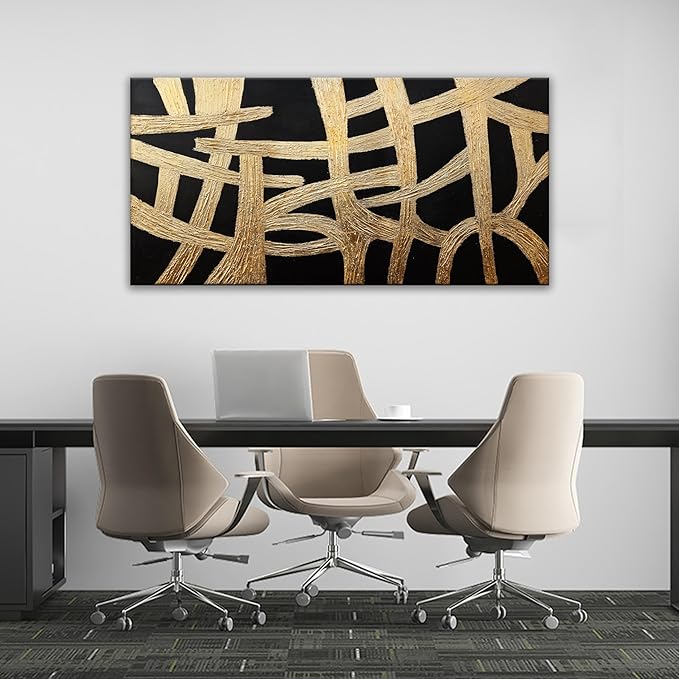 Dimpaga Abstract Canvans Wall Art Paintings Modern Wall art Decor Black And Gold Lines Texture Artwork for Walls Minimalist Wall Art Living Room Decor For Room Bedroom Office Wall Decor 20x40 Inch-Ruum Studio Home
