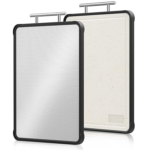 Dishwasher Safe 316 Stainless Steel Cutting Board for kitchen, Double-Sided Pure 316/Wheat Straw PP, Scratch-Resistant Chopping Board with Juice Groove&Grinding Area, Easy to Clean Large Size 16"*11"-Ruum Studio Home