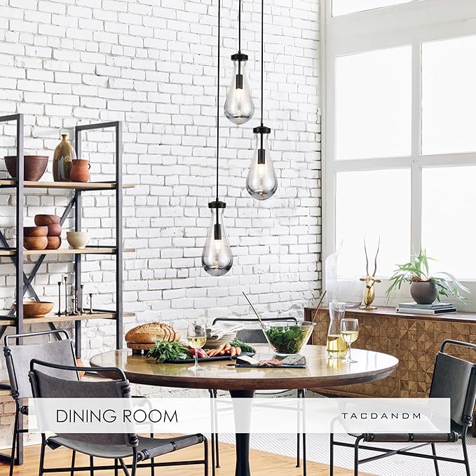 3-Light Raindrop Pendant Light Fixtures, Black Glass Pendant Lighting, Teardrops Modern Hanging Light for Entryway Foyer Kitchen Island Dining Living Room Hallway-Ruum Studio Home
