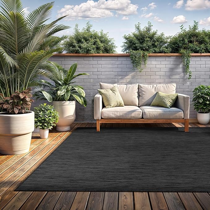 Washable Indoor Outdoor Rug 9x12 Weather Resistant Area Rugs Modern Solid for Porch Deck Balcony Backyard Patio Outside Carpet (9 X 12 Dark Grey)-Ruum Studio Home