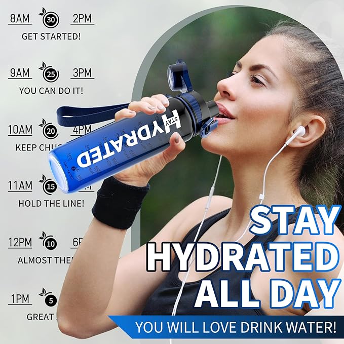 Water Bottle, 32 oz Motivational Water Bottles with Time Marker-Tritan & BPA Free, Sports Water Bottle with Time to Drink & Strap, Wide Mouth, Leakproof -Gift for Christmas Gym Fitness & Outdoor-Ruum Studio Home