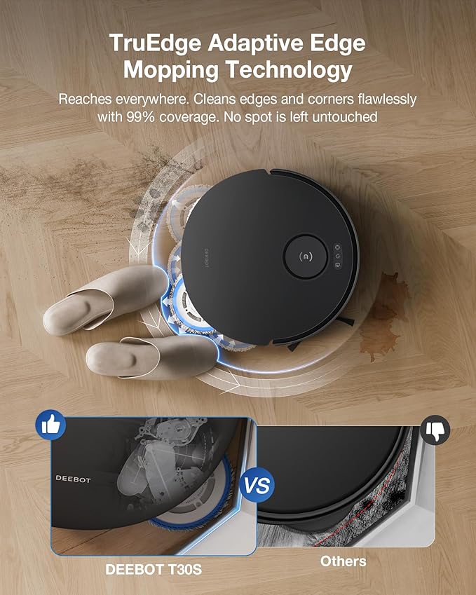 ECOVACS DEEBOT T30S Robot Vacuum and Mop, 11000Pa, ZeroTangle Technology, TruEdge Adaptive Edge Mopping, Hot Water Mop Washing, Self-Emptying, Self Refilling, Auto-Mop Lifting, Obstacle Avoidance-Ruum Studio Home