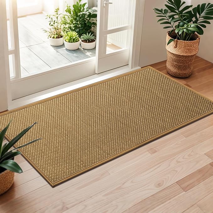 LEKEEPGO Door Mat 24"x47", Non Slip Door Mat Indoor Entrance, Rubber Backing Front Indoor Door mat Washable Absorbent Low-Profile Entryway Entry Resist Dirt Inside Door Mats, Light Brown-Ruum Studio Home